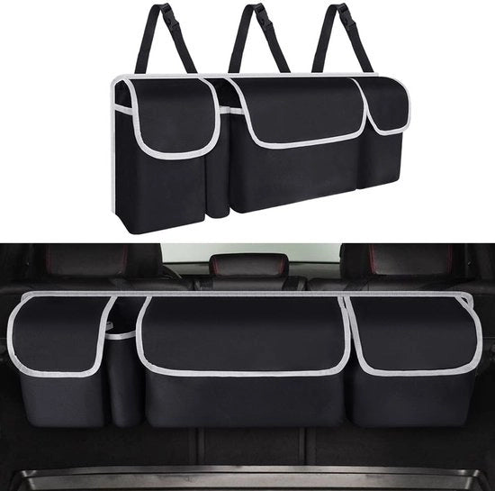Organizzatore Opvollabile per Bagagliaio - 4 Comparti - Idoneo per SUV/Rimorchi - Capacità 60 Litri - Dimensioni 90 cm x 25 cm x 12 cm - Tasca per Bagagliaio