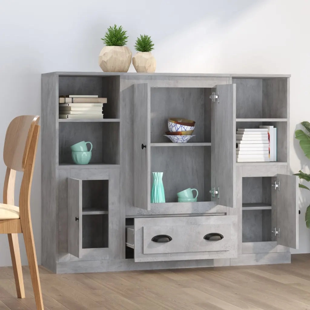 vidaXL Credenze 3 pz Grigio Cemento in Legno Multistrato