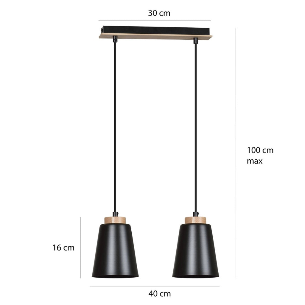 Lampada a sospensione Bolero in acciaio nero e legno