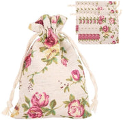 Sacchetto di juta da 50 pezzi - Borsa da conservazione con cordoncino - Sacchetto decorativo - Sacchetto di regalo - Motivo fiorale - Dimensioni 14x9,5 cm - Borse da conservazione