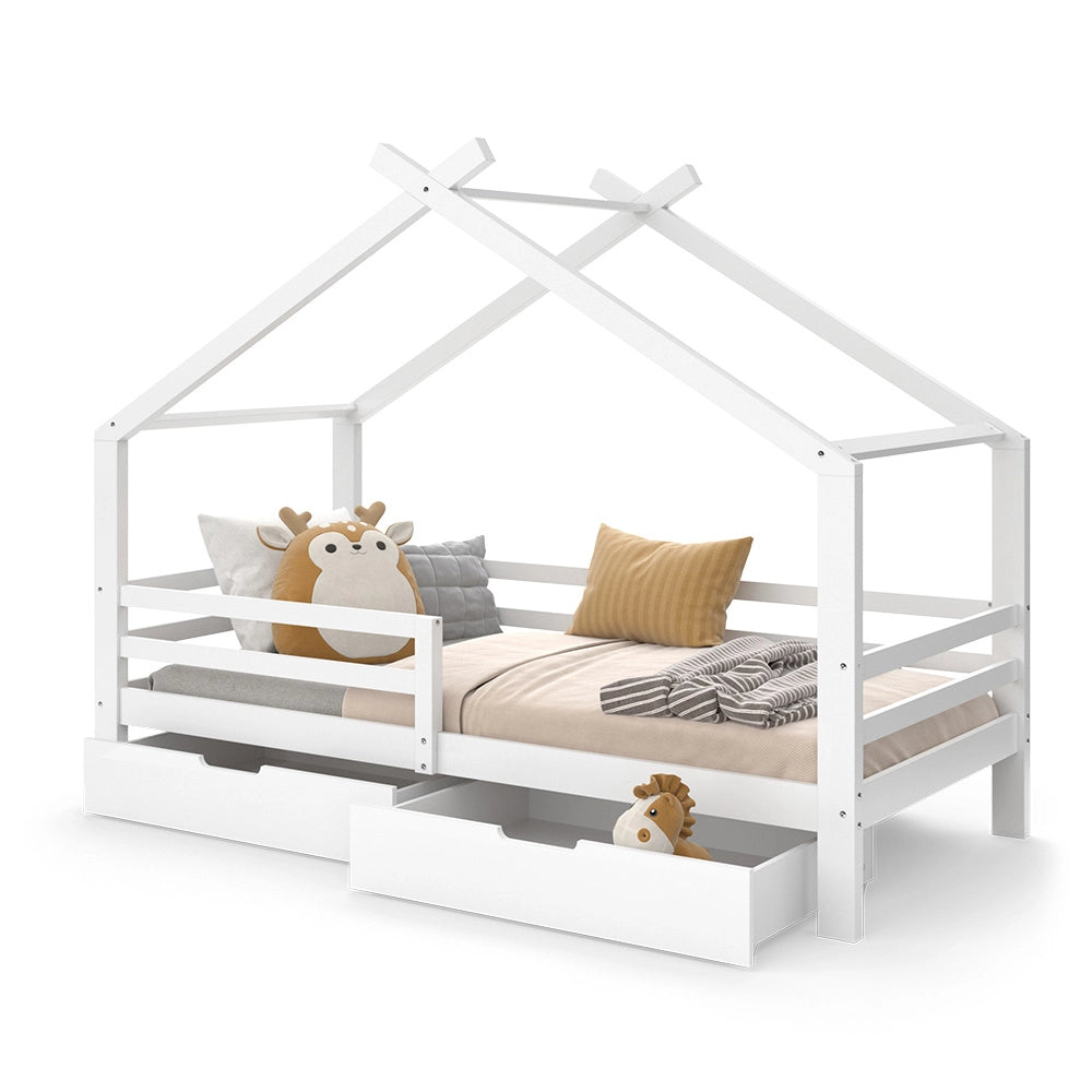 Vitalispa Letto montessori bambini Bianco 200 x 90 cm Con due contenitori estraibili