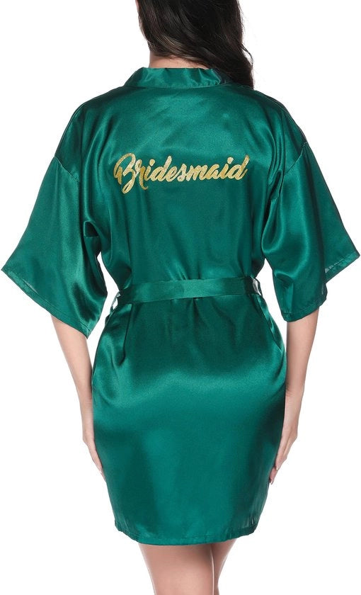 Kimono da Sposa con V- Collo e Cinturino in Satin per Sposa e Damigella d'Onore, Dimensione XL, Colore Verde Scuro