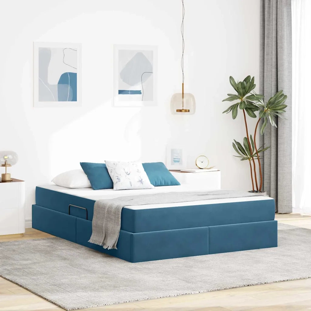 Letto con contenitore e materasso Blu Scuro 140 x 200 cm