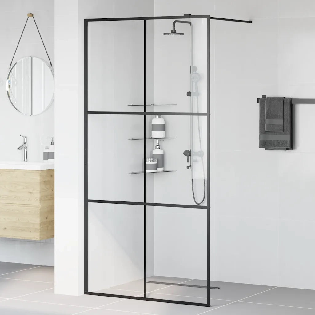 Parete per Doccia Walk-in Vetro Trasparente ESG Nera 100x195 cm CFW6334415