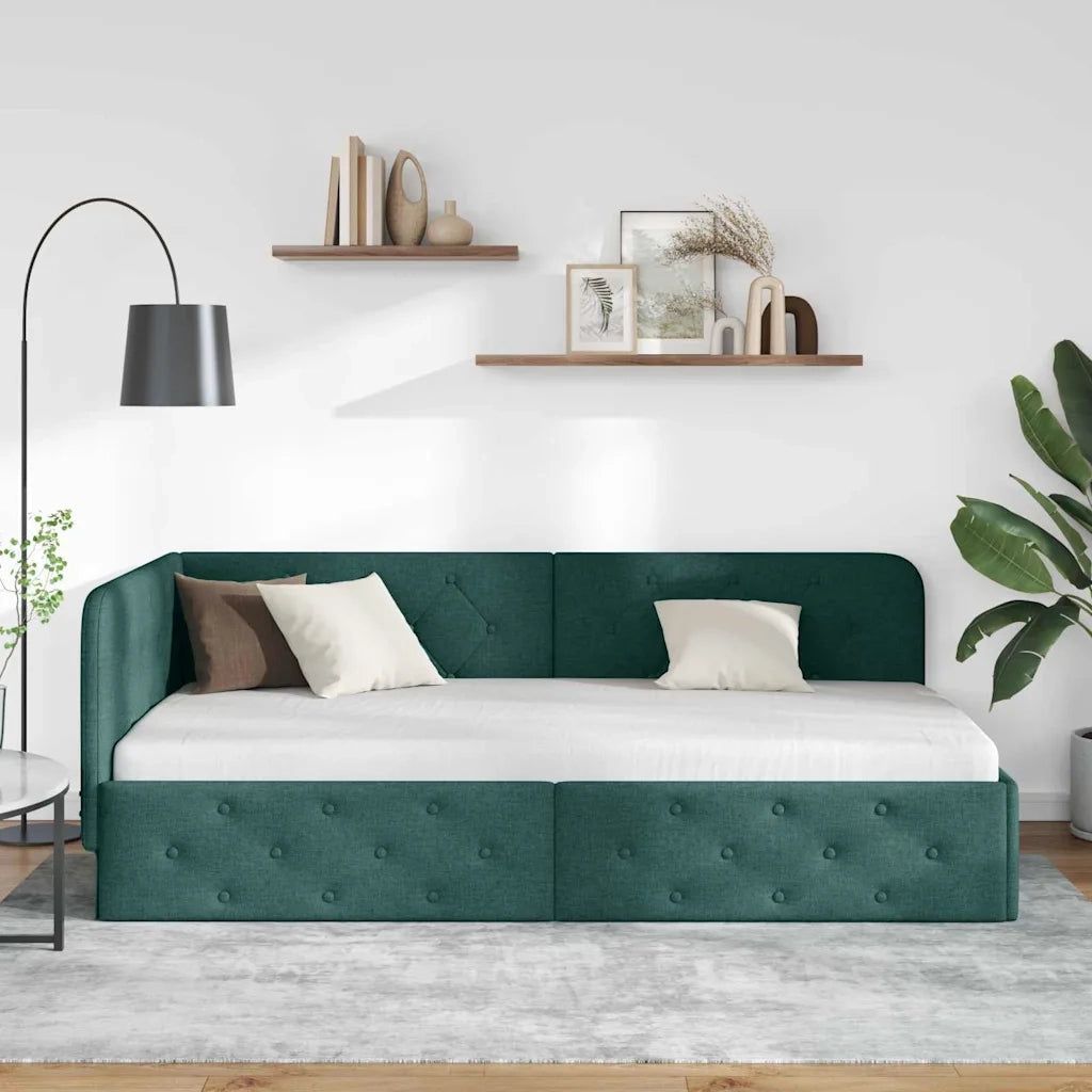 Cornice del letto ad angolo Verde Scuro 90 x 190 cm Tessuto 42016491