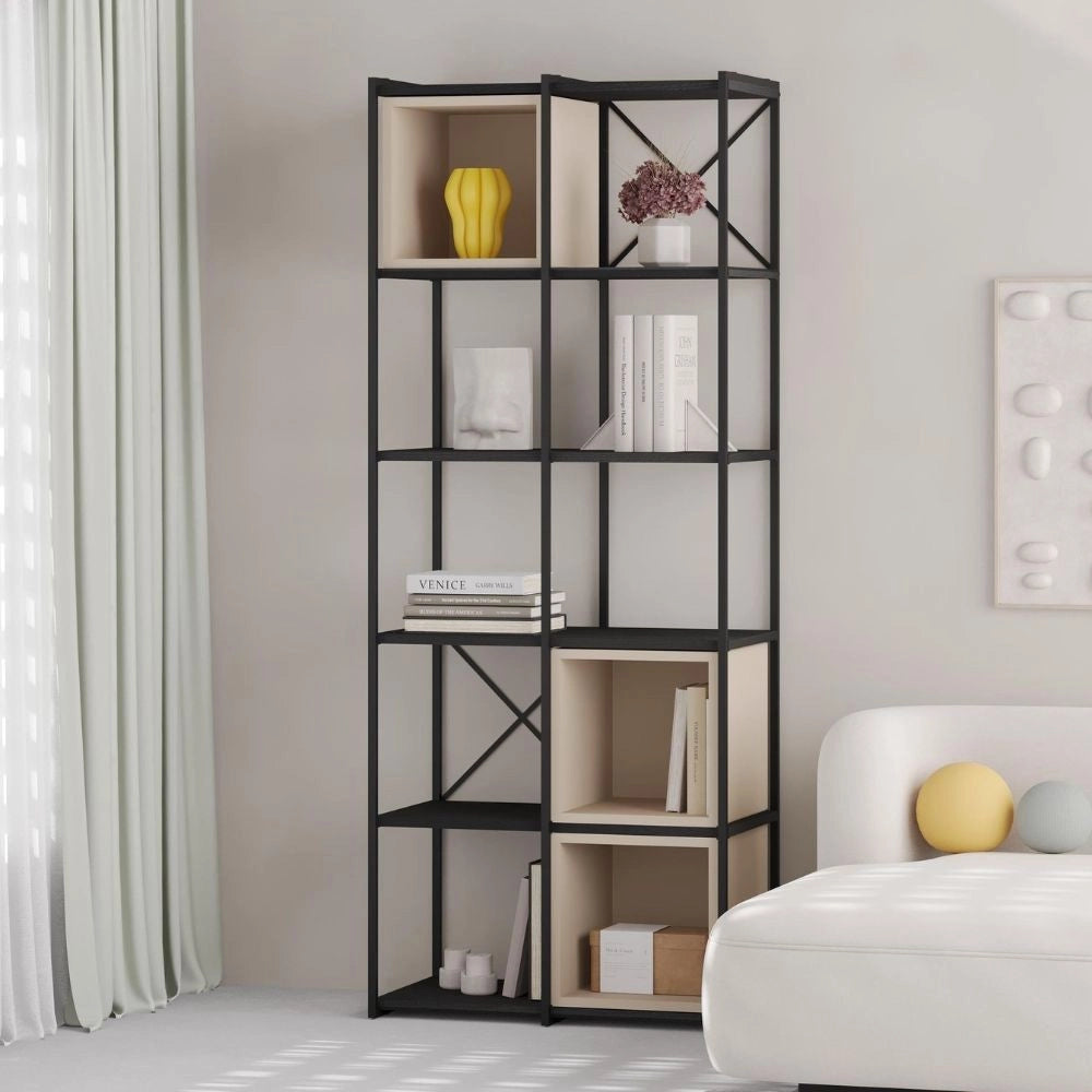 Libreria Vale Midi struttura in metallo nero e cubotti colore cashmere 70.7x39x179H – Geometria e stile industriale