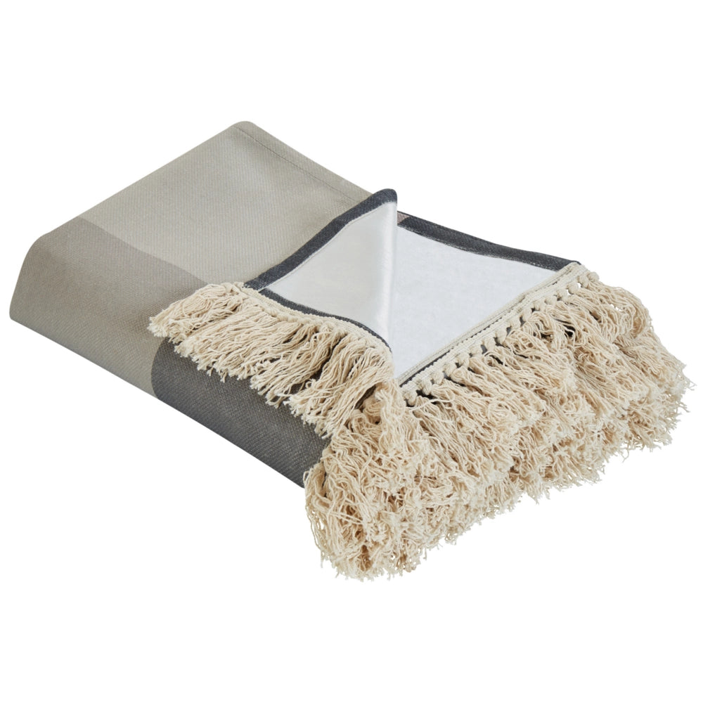 Coperta da picnic per esterni in tessuto con cinturino a quadri grigio 200 x 200 cm morbida