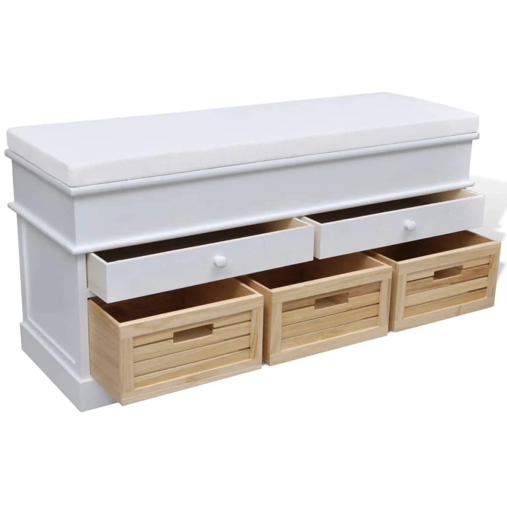 Panca da ingresso con contenitore cuscino e 2 cassetti bianca 02_0021278