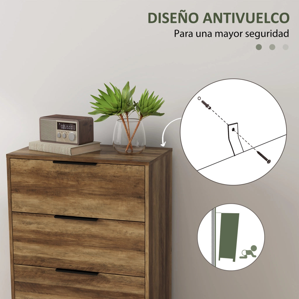 Cassettiera Comodino ¨C Zephmum ¨C 62x35x105 cm Legno Naturale