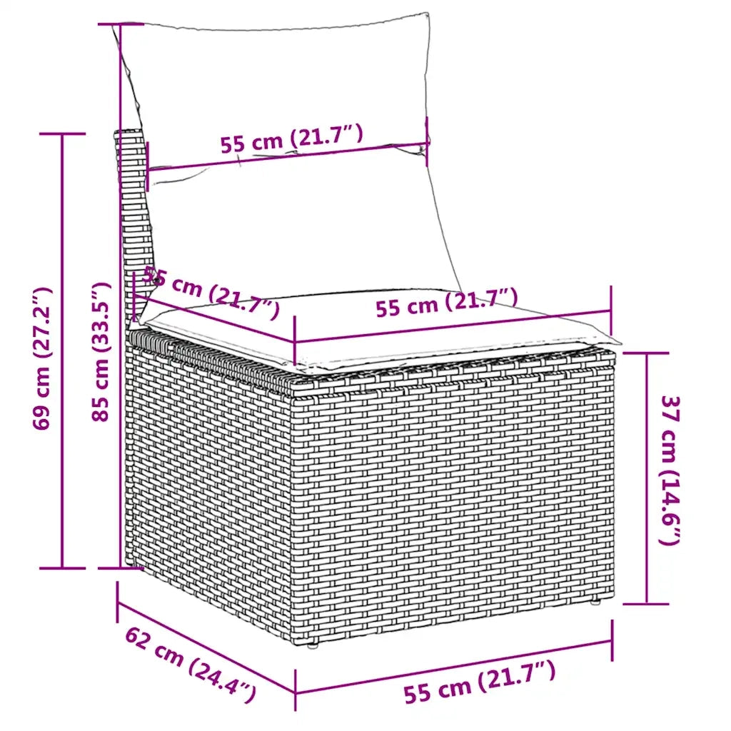 Set Divani da Giardino 3 pz con Cuscini Grigio in Polyrattan
