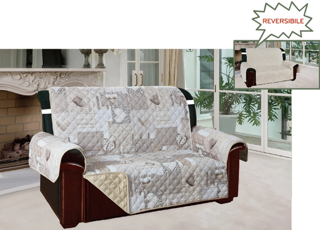 Copridivano E Copripoltrona Trapuntato Reversibile Modello Kino Colore Beige - 2 Posti - Beige