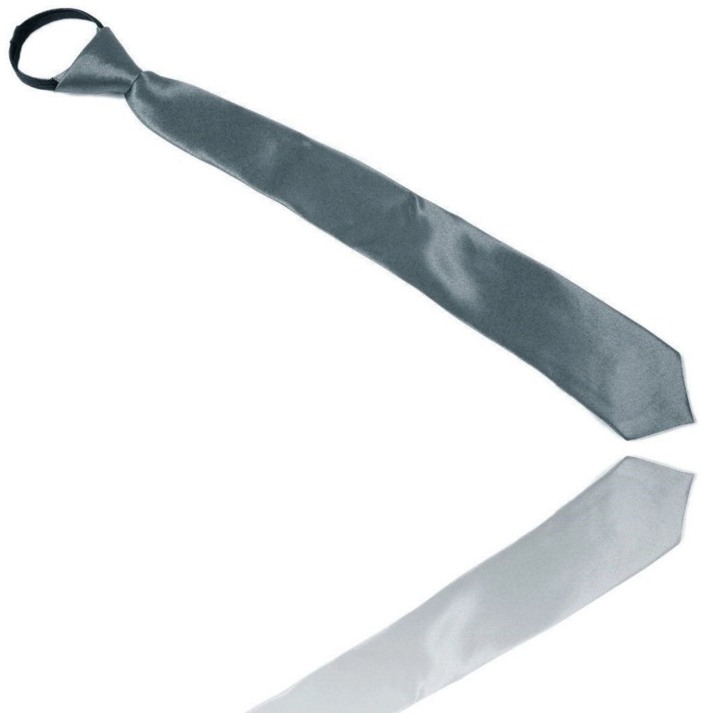 Trade Shop - Cravatta Seta Raso Grigio Perla Zip Cravattino Frack Papillon Sottile Uomo Donna -