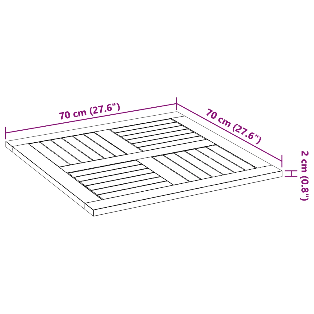vidaXL Piano per Tavolo 70x70x2 cm Quadrato Legno Massello di Faggio