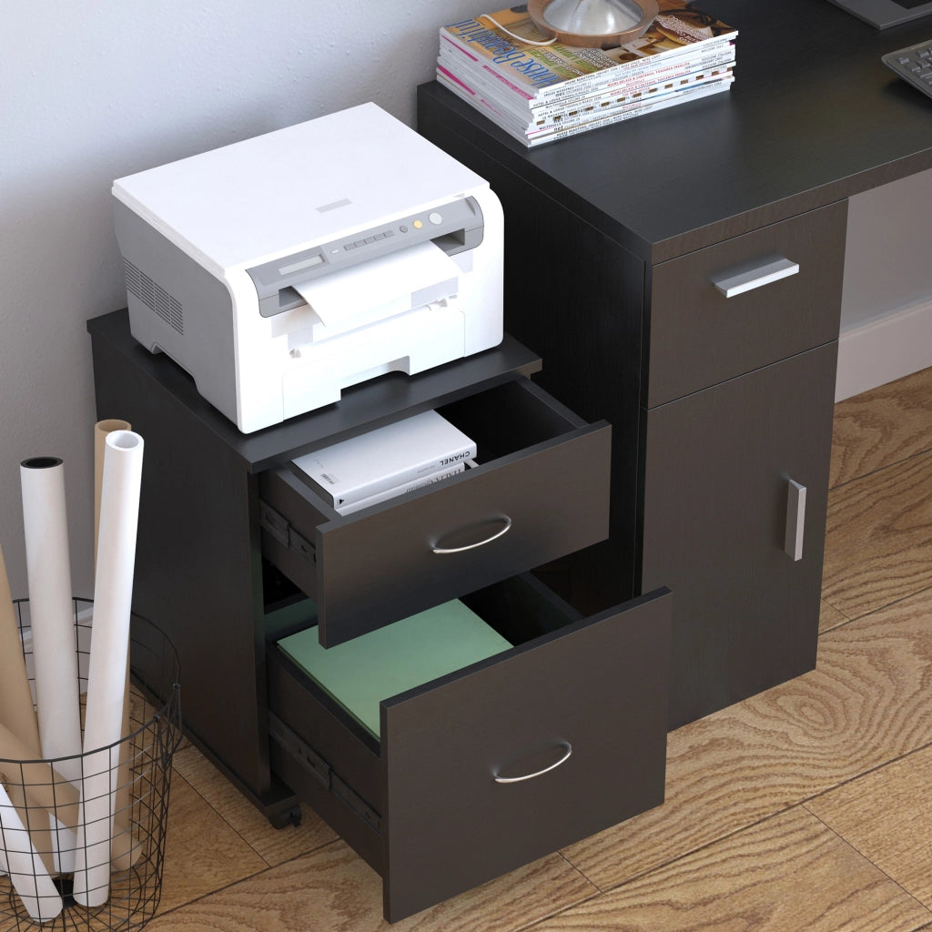 Cassettiera con Ruote ¨C Zephmum ¨C Legno, 2 Cassetti, 41x39x58 cm, Nero