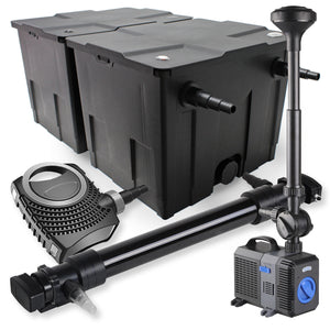 Set Filtro a 2 camere laghetto 60000l con Chiarificatore UVC 72W Pompa NEO10000 80W Fontana