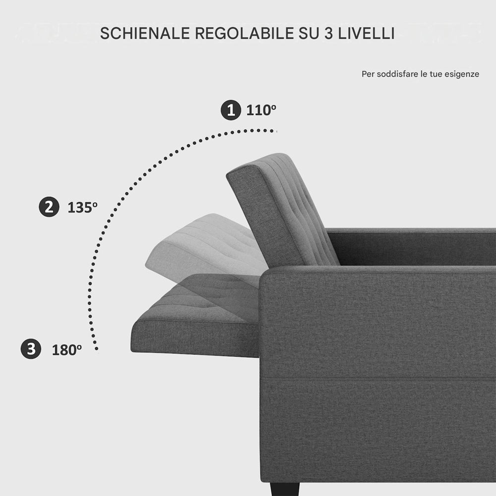 Poltrona Divano Letto Singolo Chaise Lounge Grigio Seduta Imbottita Ergonomica