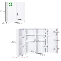 kleankin Armadietto Medicinali a 6 Ripiani con Serratura e 2 Chiavi, in Acciaio, 55x18x60 cm, Bianco