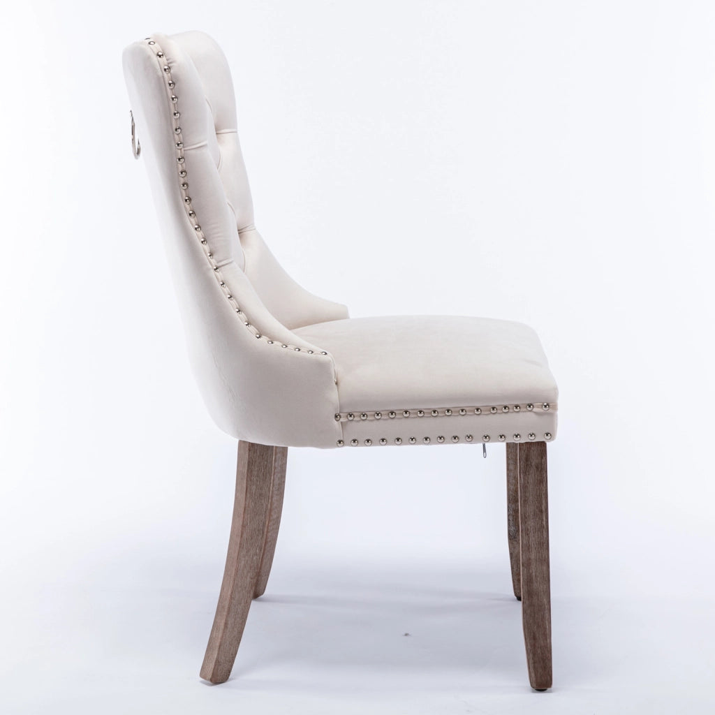Sedie da Pranzo Imbottite in Velluto con Gambe in Legno ¨C MINIMAL ¨C Set 2 Pezzi, Beige