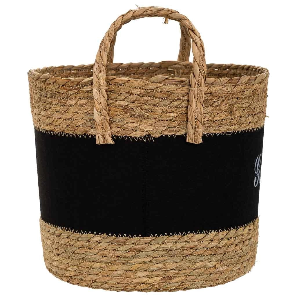 Cesto in fibra naturale e cotone nero d31,5x25,5/33h
