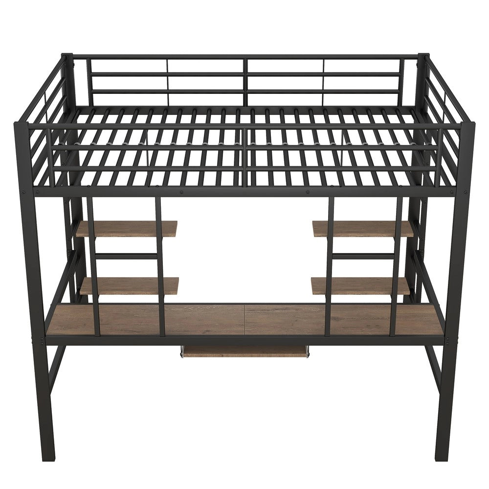 Letto a Soppalco con Scrivania e Librerie ¨C MINIMAL ¨C 140x200 cm, Metallo Nero