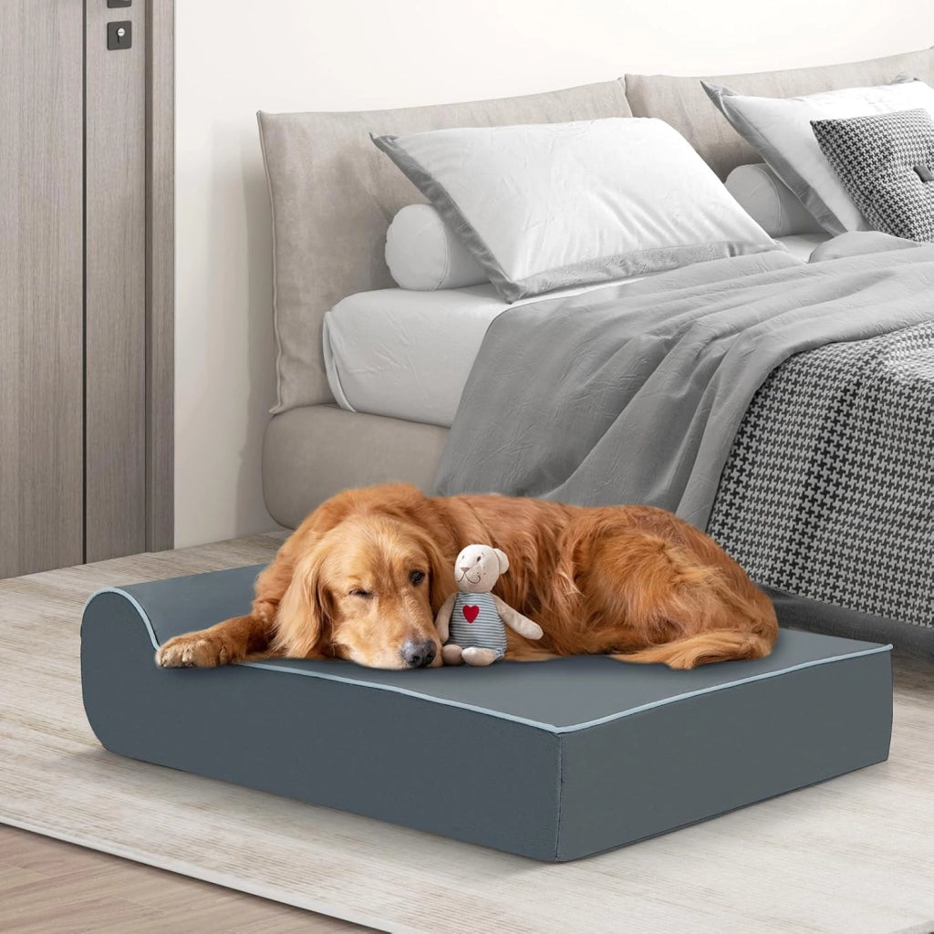 Letto Ortopedico per Cani Grandi, Lettino per Animali Domestici in Schiuma di Memoria con Poggiatesta, Copertura Rimovibile e Lavabile e Fondo Antiscivolo per Cani Anziani con Artrite