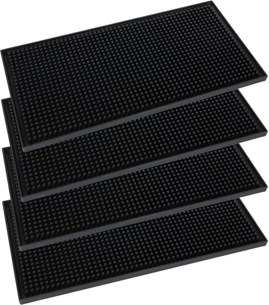 Set di 4 barmat 15 x 30 cm, afdruipmat in gomma nera antiscivolo per bar, club, cucina, ristorante