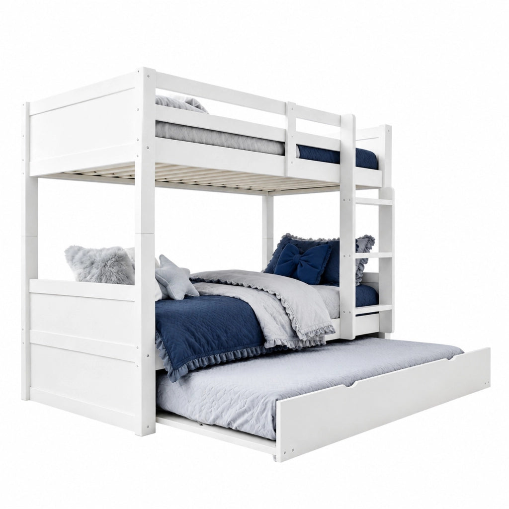 Letto a castello 90x200 cm in legno bianco con letto estraibile e scala