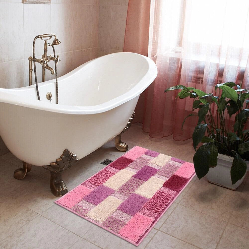 Tappeto Bagno 50x80 cm Moderno Soffice Antiscivolo Assorbente Doccia Rosa
