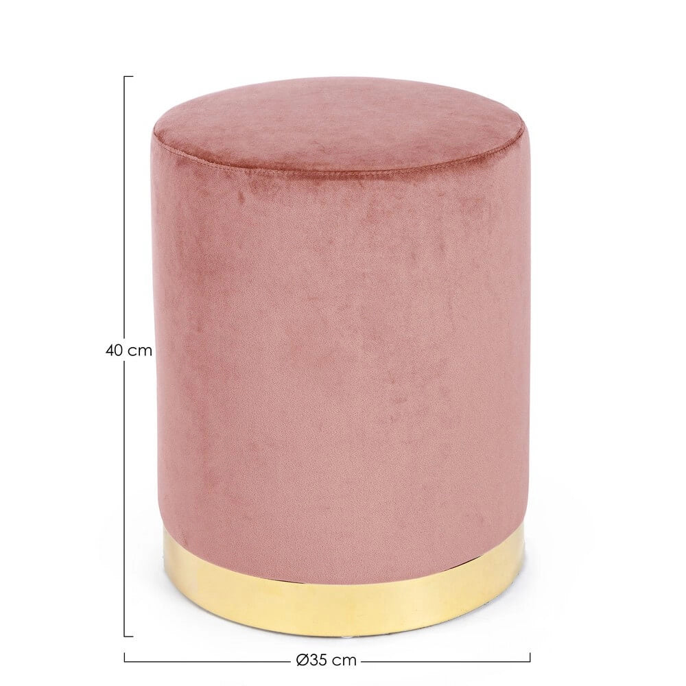 Pouf Rotondo in Velluto con Base in Acciaio Dorato - CLARK