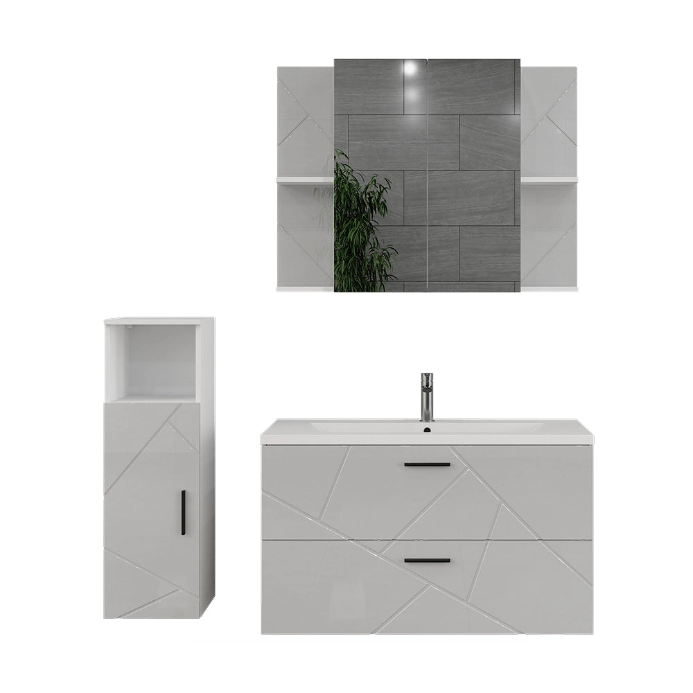 Vicco Set di mobili da bagno Bianco/bianco lucido 4 parti