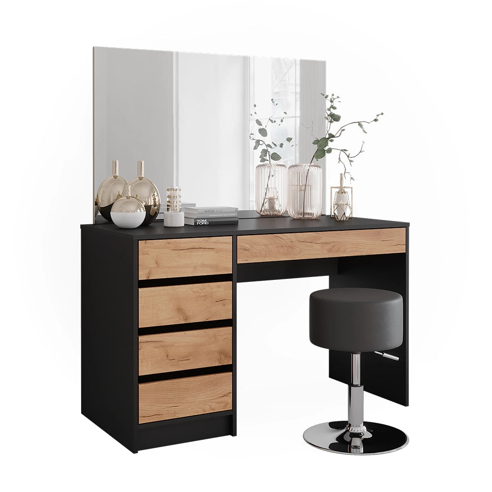 Vicco Tavolino da toilette Antracite/quercia dorata 120 x 75 cm con specchio e sgabello
