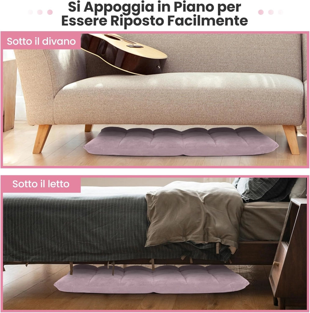Sedia da Pavimento, Poltrona Imbottita Regolabile in 14 Posizioni 90°-180°, Cuscino da Terra Pighevole Imbottito, Sedia Reclinabile per Relax, Yoga, Lettura (Rosa chiara)
