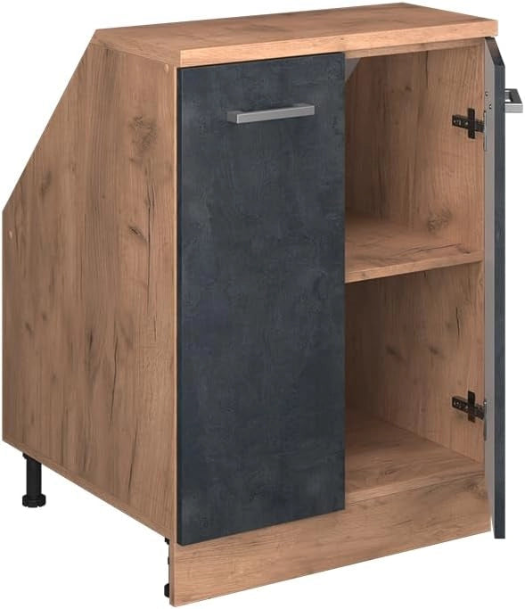 Mobile sottotetto Rion, Calcestruzzo nero, 60 x 81.6 cm con 2 porte, carcassa 60 cm profondità, adatto per il salvaspazio sotto tetti spioventi