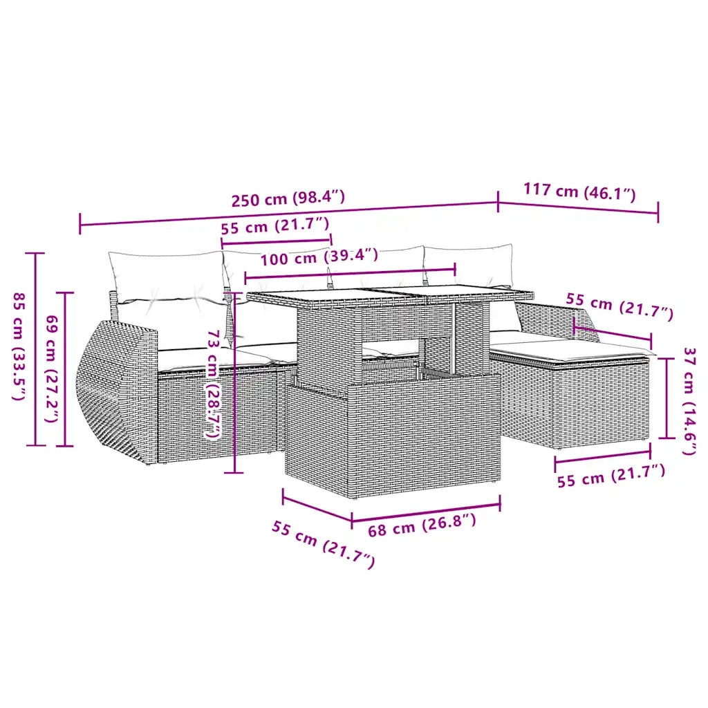 vidaXL Set Divano da Giardino 6 pz con Cuscini Beige in Polyrattan