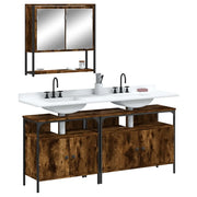 Set Mobili da Bagno 3 pz Rovere Fumo in Legno Multistrato