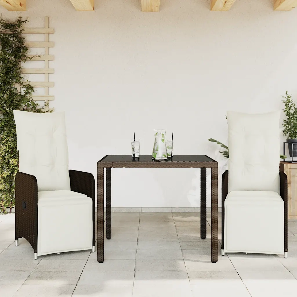 Set Bistrò da Giardino 3 pz con Cuscini in Polyrattan Marrone 3277187