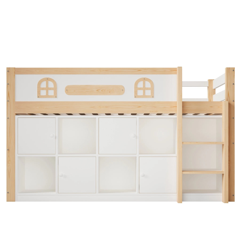 Letto semi-alto 90x200 cm con lavagna, vani portaoggetti e scala