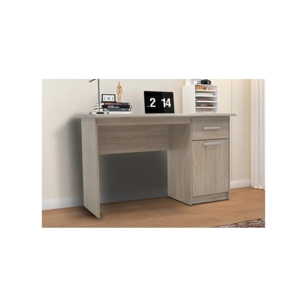 Scrivania retta PRAGA – 1 cassetto, 1 porta – Colore rovere sonoma – Design funzionale