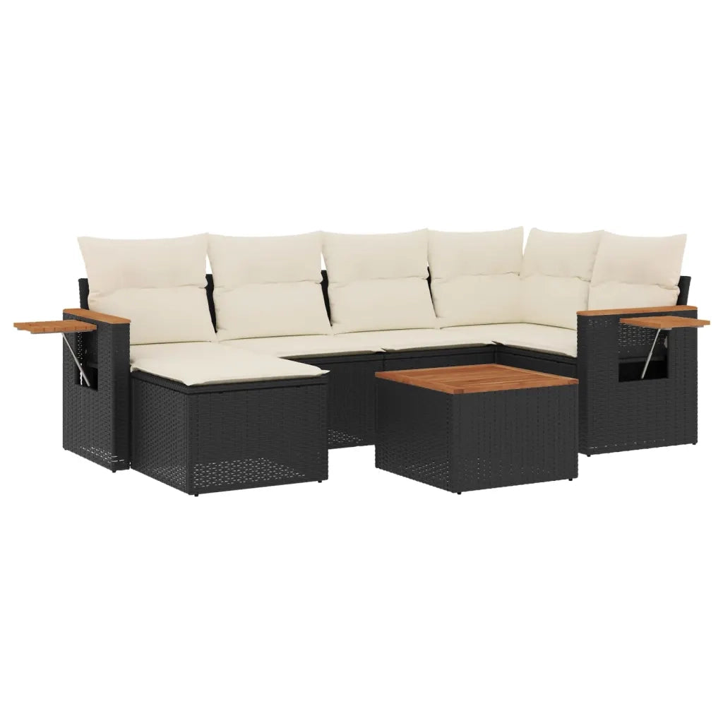 Set Divani da Giardino con Cuscini 7pz Nero Polyrattan