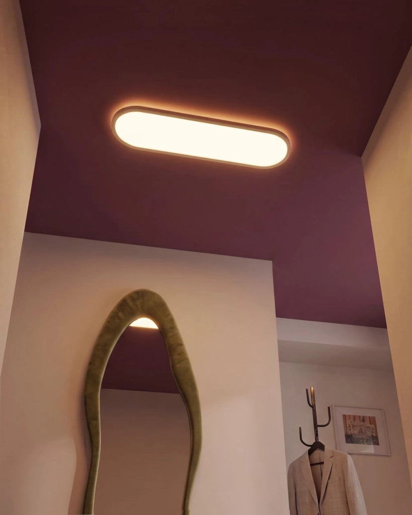 Plafoniera LED Ovale Bianca in Materiale Sintetico con Telecomando, Lampada da Soffitto a Pannello Clarella