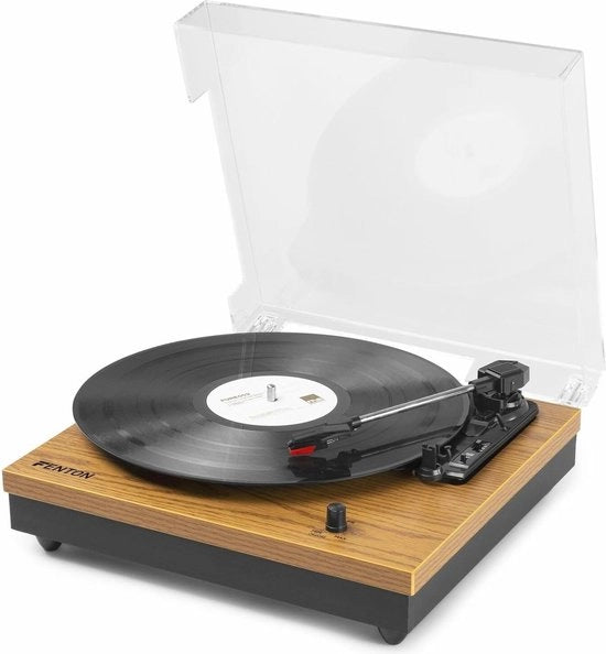 Lettori di vinile con Bluetooth, Altoparlanti integrati e funzione di arresto automatico - Adatto per dischi in vinile - Legno chiaro