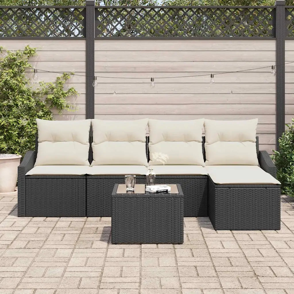 Set di divani con cuscino 5 pcs Marrone e Crema polyrattan