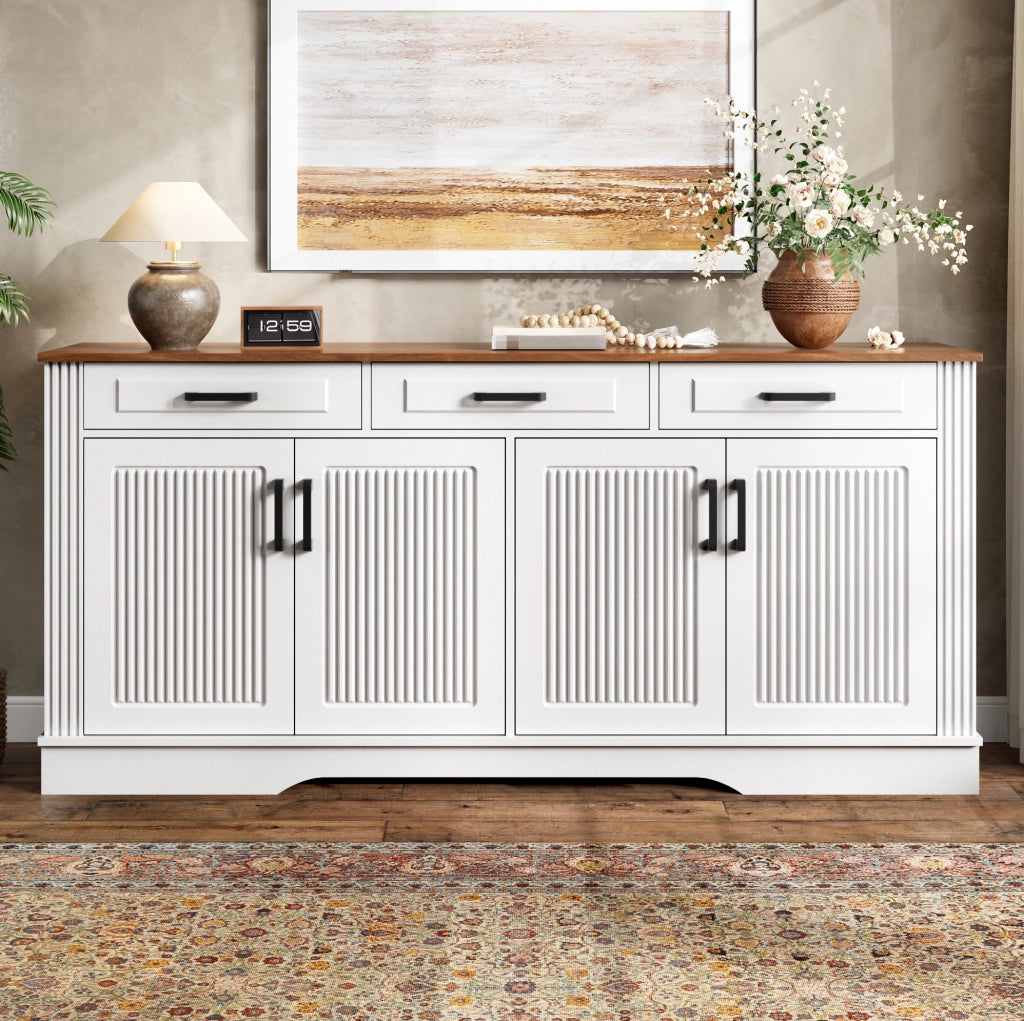 Sideboard bianco in MDF 160 cm con 4 ante e 3 cassetti