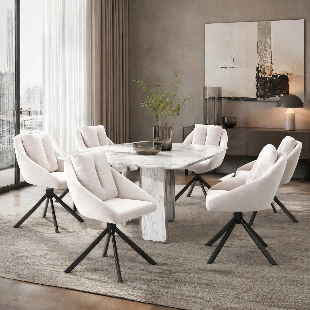 Sedia da Pranzo Girevole Set da 6 con Rotazione a 360° e Design Ergonomico in Velluto Beige