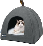 Cuscino per gatto morbido in piuma con cuscino interno rimovibile e lavabile (grigio piccolo)