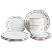 Set di 12 stoviglie in gres caolino grigio chiaro lavorato a mano con smalto reattivo Cucina Sala da pranzo