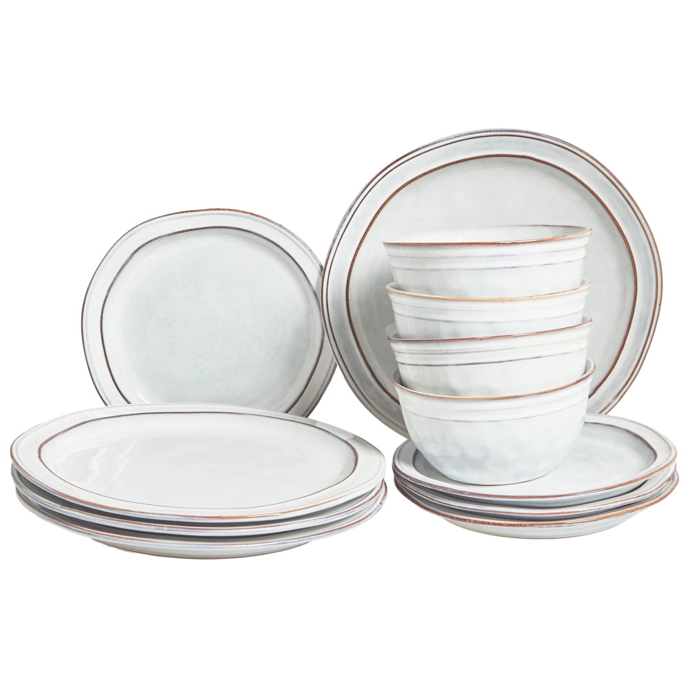 Set di 12 stoviglie in gres caolino grigio chiaro lavorato a mano con smalto reattivo Cucina Sala da pranzo