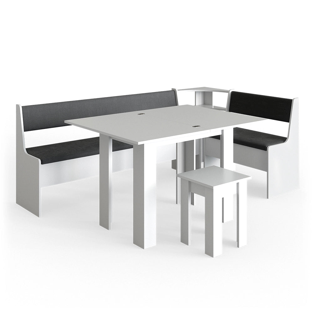 Vicco Gruppo panca ad angolo Bianco 210 x 41.5 cm con tavolo