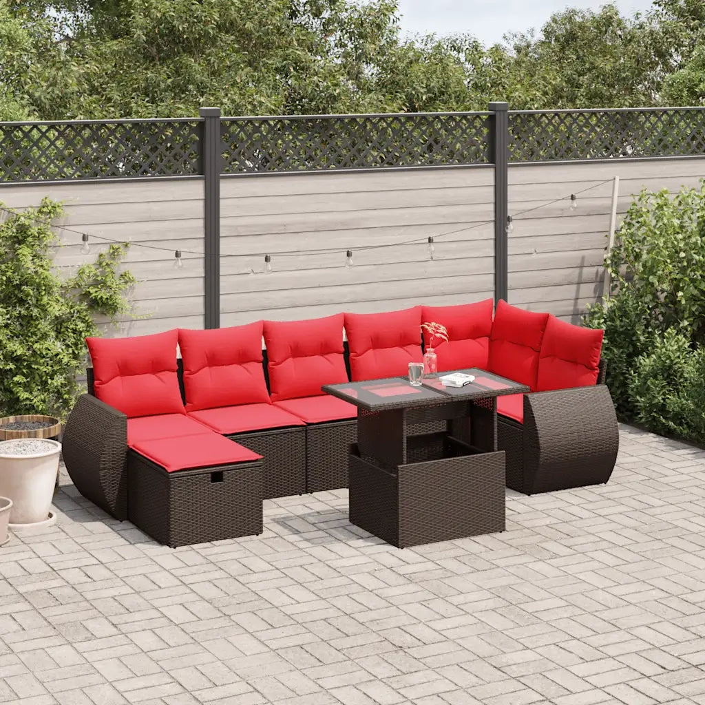 Set Divani da Giardino 8 pz con Cuscini Marrone in Polyrattan 3275154