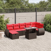 Set Divani da Giardino 8 pz con Cuscini Marrone in Polyrattan 3275154